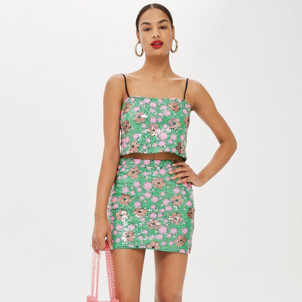 NWT Topshop Floral Sequin Mini Skirt